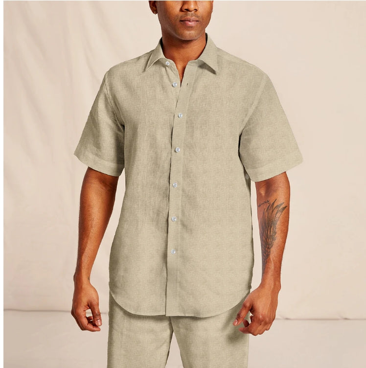Inserch - Men's Short Sleeve Linen Shirt — Neutral Colors
