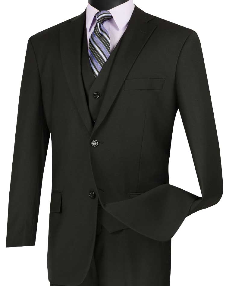 Vinci - Men's Classic Fit 3 Pieces Vested Solid Color Suits