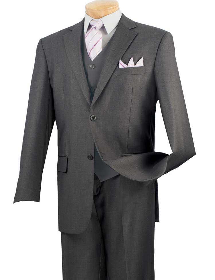 Vinci - Men's Classic Fit 3 Pieces Vested Solid Color Suits