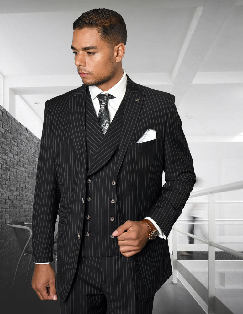 Statement - Men's Regular Fit 3Pc Striped Suit Pleated Pants