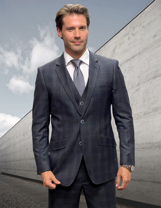 Statement - Men's Modern Fit 3Pc Suit Flat Front Pants