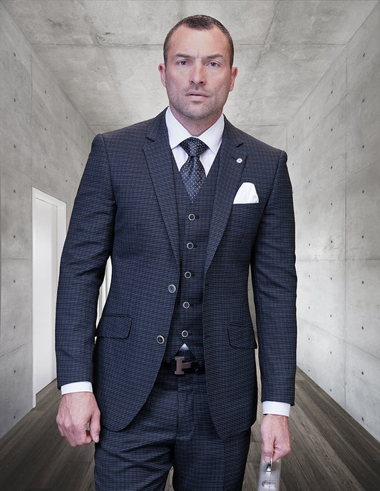 Statement - Men's Salote Tailored Fit 3Pc Suit Flat Front Pants