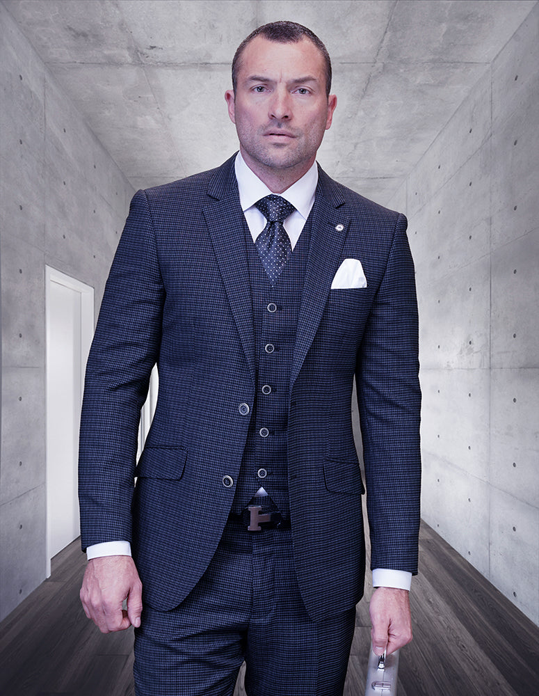 Statement - Men's Salote Tailored Fit 3Pc Suit Flat Front Pants