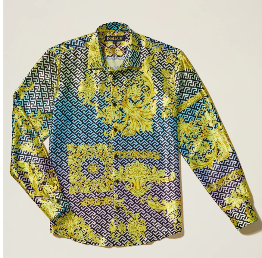 Inserch - Men's Long Sleeve Grecian Print Shirt