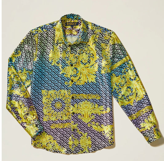 Inserch - Men's Long Sleeve Grecian Print Shirt