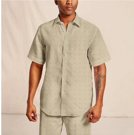 Inserch - Men's Short Sleeve Linen Shirt — Neutral Colors