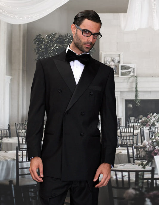 Statement - Men's Satin Peak Lapel Double Breasted Tuxedo 2PC