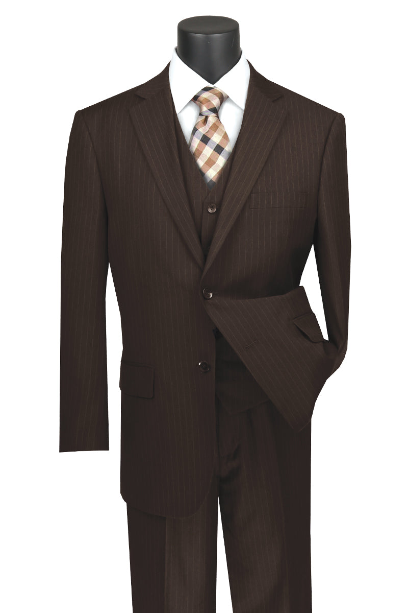 Vinci - Men's Classic Wool Feel 3 Pieces Suits Pin Stripe