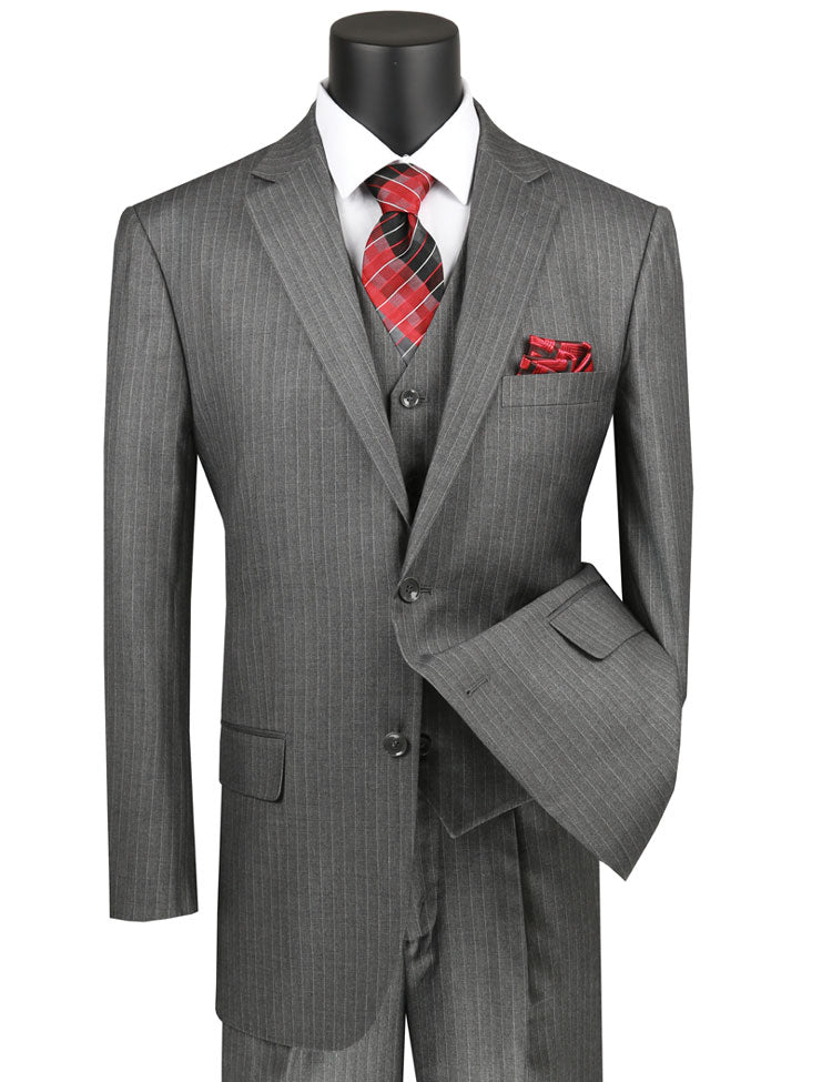 Vinci - Men's Classic Wool Feel 3 Pieces Suits Pin Stripe