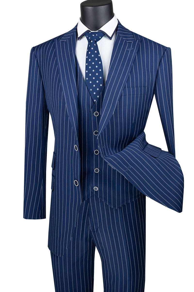 Vinci - Men's Single Breasted 2 Buttons 3pcs Vested Suit with Peak Lapel