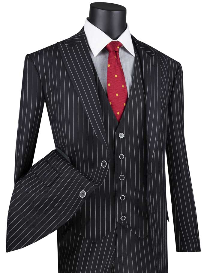 Vinci - Men's Single Breasted 2 Buttons 3pcs Vested Suit with Peak Lapel
