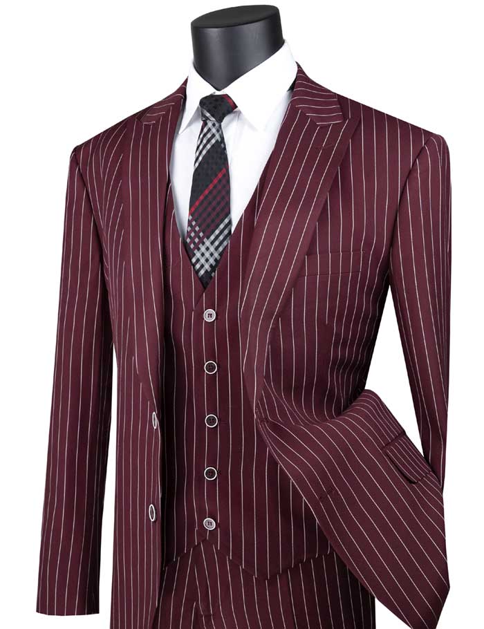 Vinci - Men's Single Breasted 2 Buttons 3pcs Vested Suit with Peak Lapel