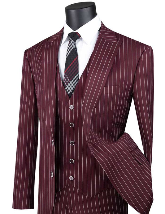 Vinci - Men's Single Breasted 2 Buttons 3pcs Vested Suit with Peak Lapel