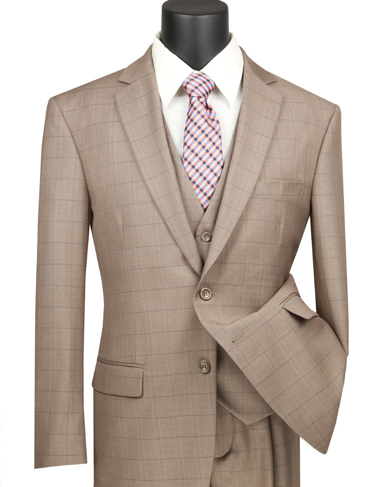 Vinci - Men's Luxurious Wool Feel 3 Pieces Suits