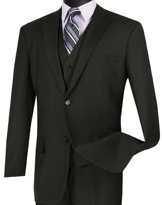 Vinci - Men's Classic Fit 3 Pieces Vested Solid Color Suits