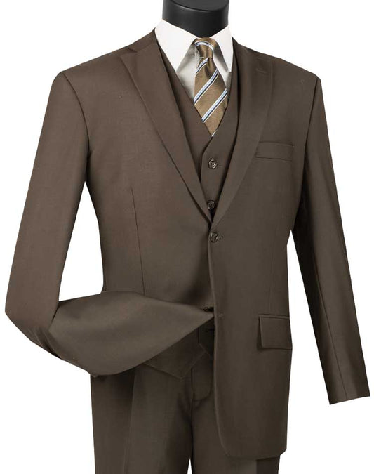 Vinci - Men's Classic Fit 3 Pieces Vested Solid Color Suits in Style Colors
