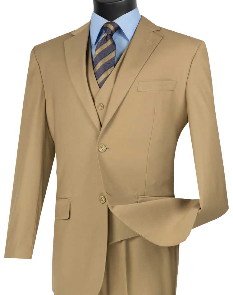 Vinci - Men's Classic Fit 3 Pieces Vested Solid Color Suits in Style Colors