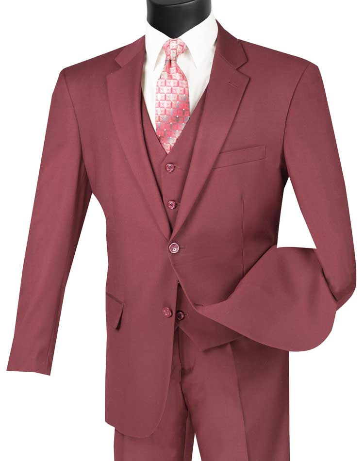 Vinci - Men's Classic Fit 3 Pieces Vested Solid Color Suits in Style Colors