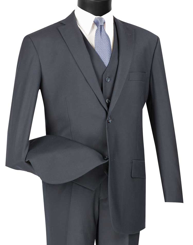 Vinci - Men's Classic Fit 3 Pieces Vested Solid Color Suits in Style Colors