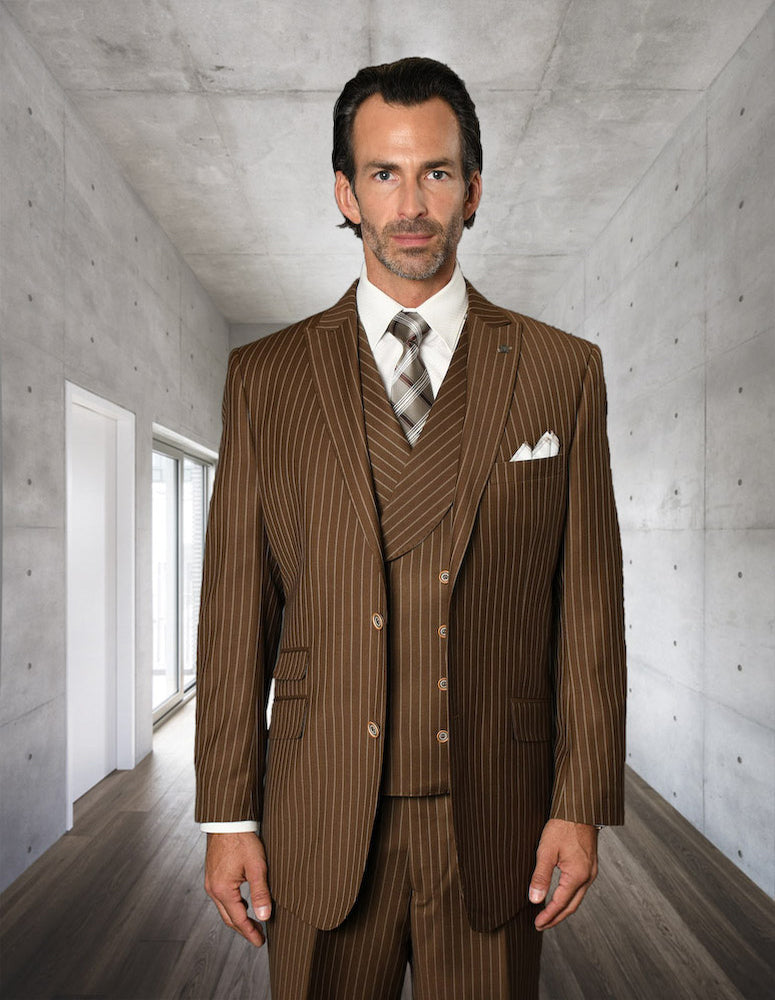 Statement - Men's Regular Fit 3Pc Striped Suit Pleated Pants