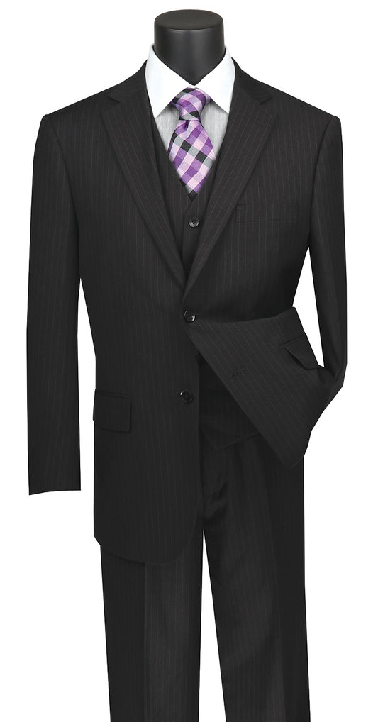 Vinci - Men's Classic Wool Feel 3 Pieces Suits Pin Stripe
